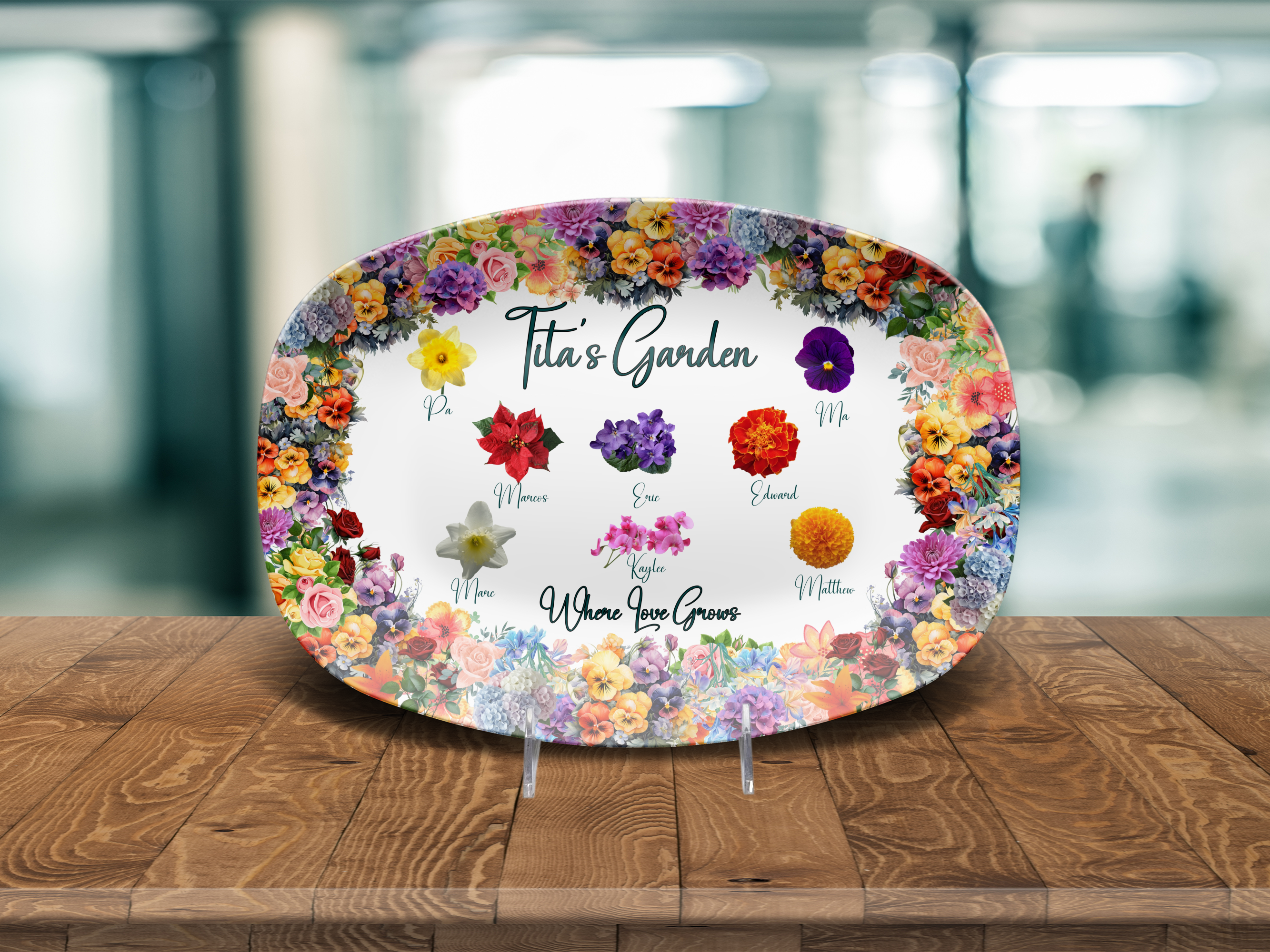 Personalized Floral Serving Tray, Custom Family Name Decor, Unique Housewarming Gift, Kitchen Accessory, Unique Personalized Mother's Gift