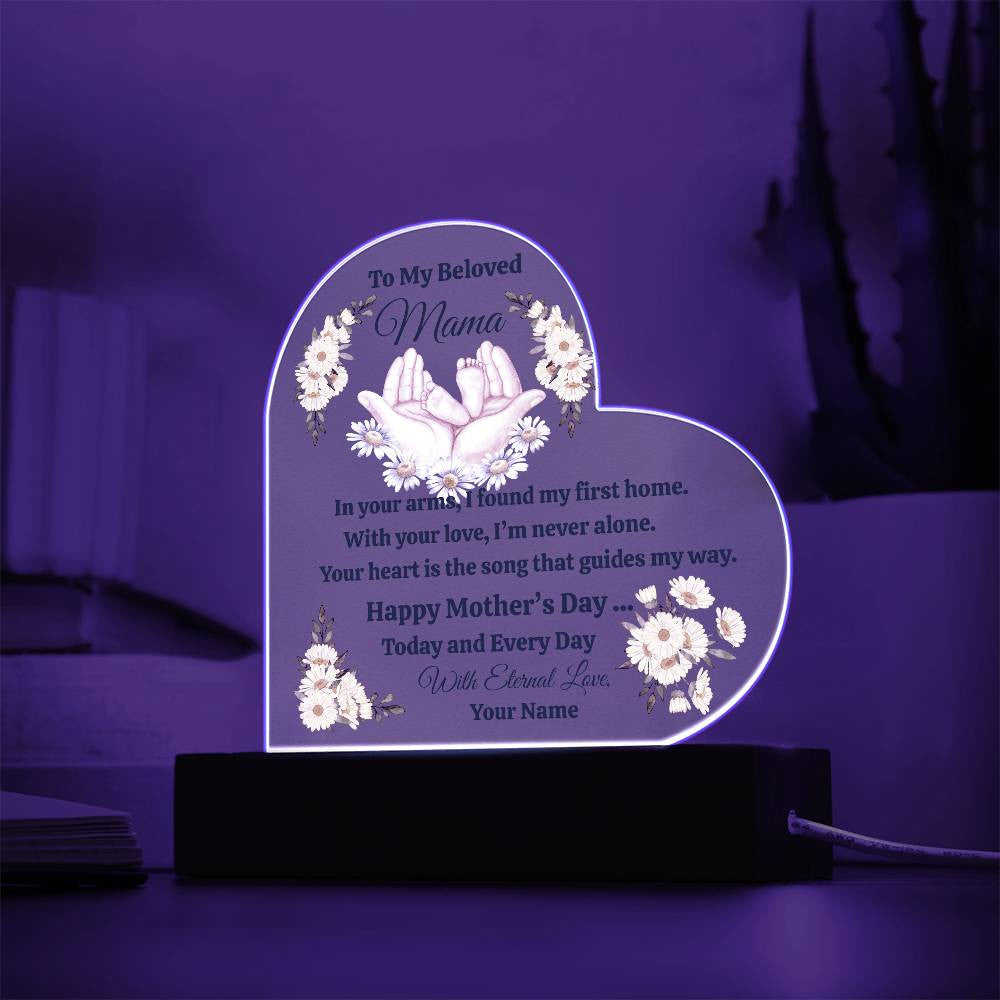 Heartfelt Mother's Day Acrylic Heart-Shaped Personalized LED Plaque - 7 Color Options, Battery or Corded