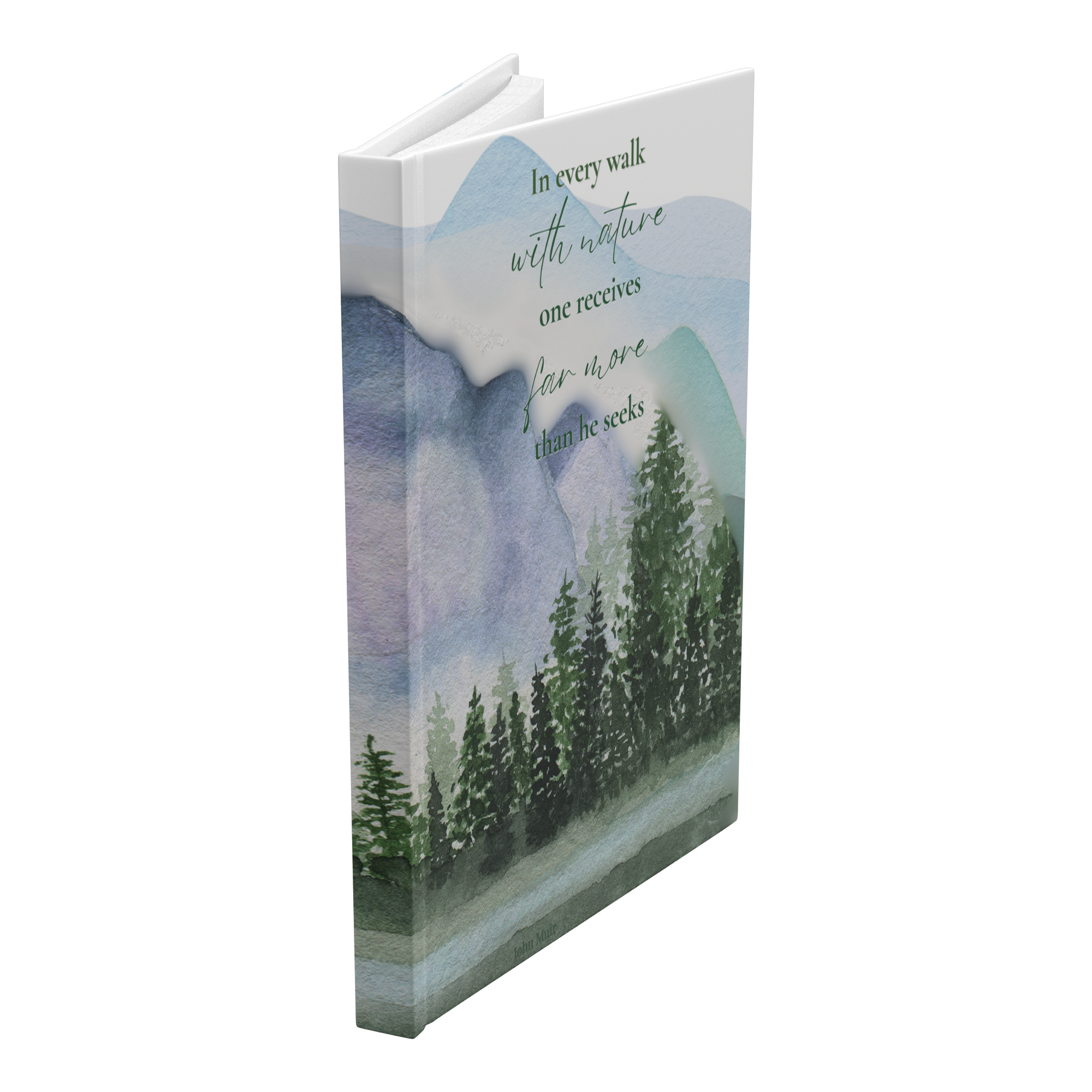 Watercolor Mountain Lake Hardcover Journal - Nature Quote Notebook - Eco Travel Diary
