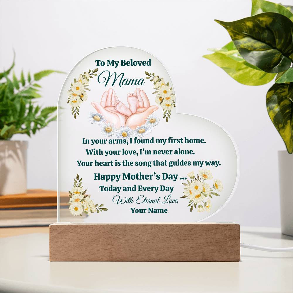Heartfelt Mother's Day Acrylic Heart-Shaped Personalized LED Plaque - 7 Color Options, Battery or Corded