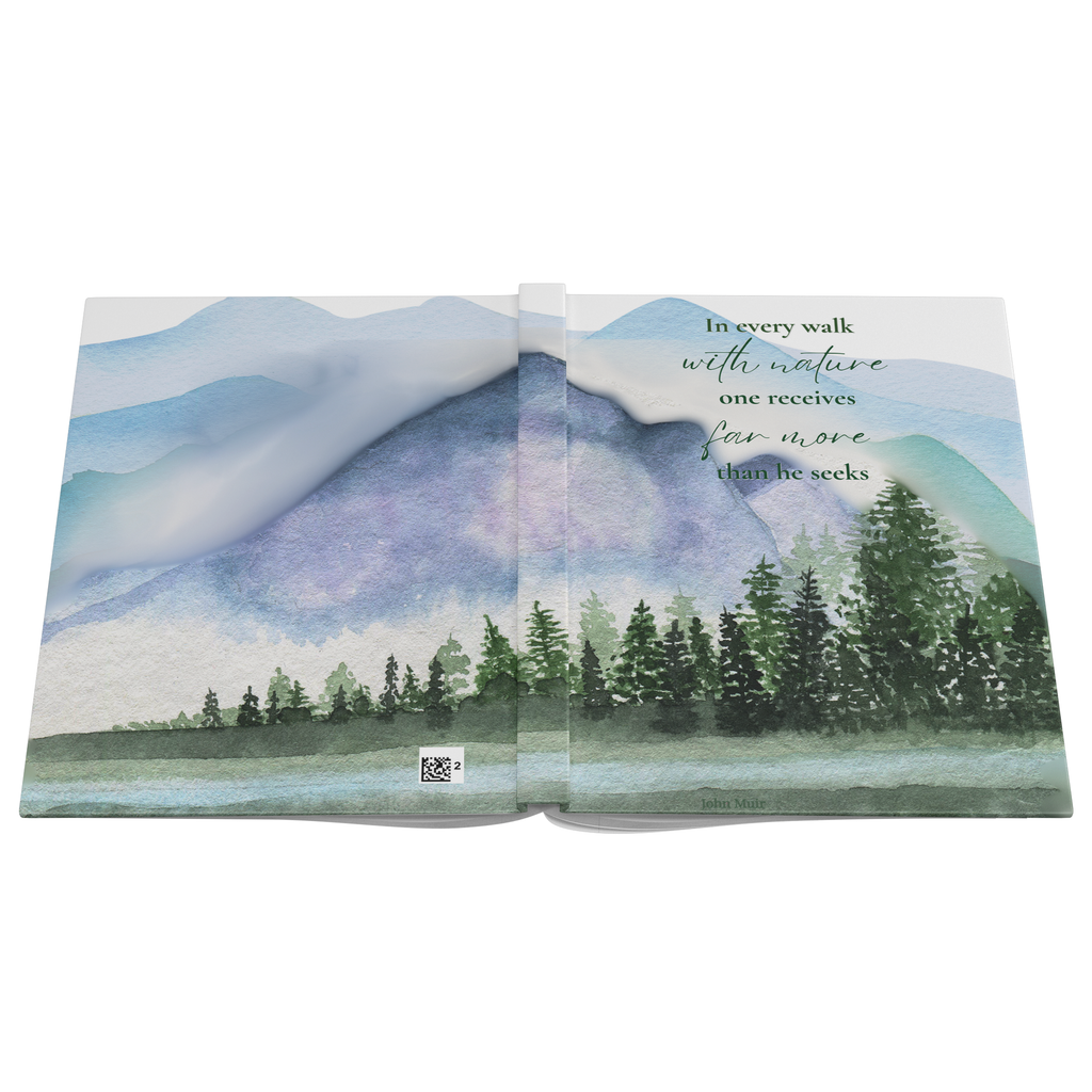 Watercolor Mountain Lake Hardcover Journal - Nature Quote Notebook - Eco Travel Diary