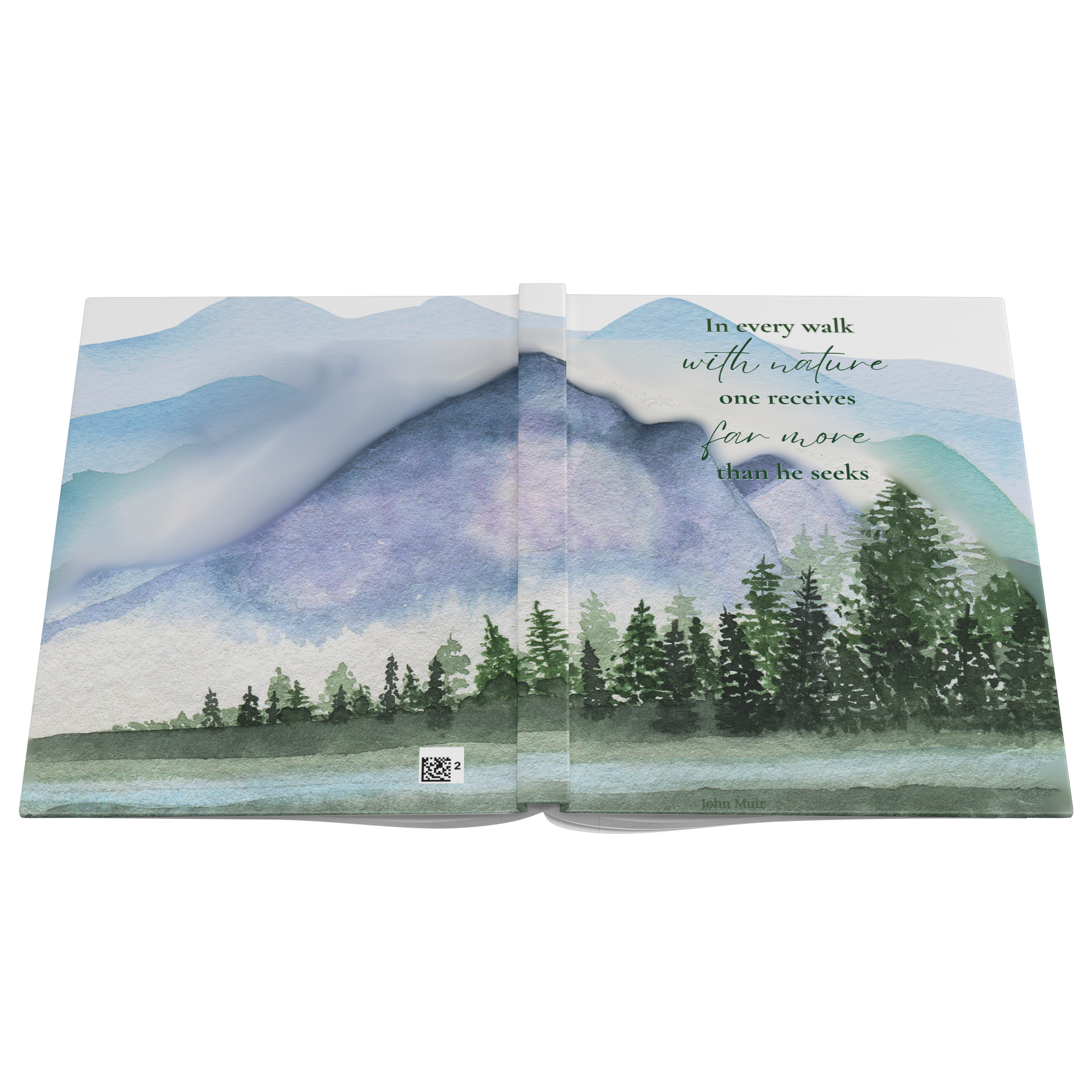 Watercolor Mountain Lake Hardcover Journal - Nature Quote Notebook - Eco Travel Diary