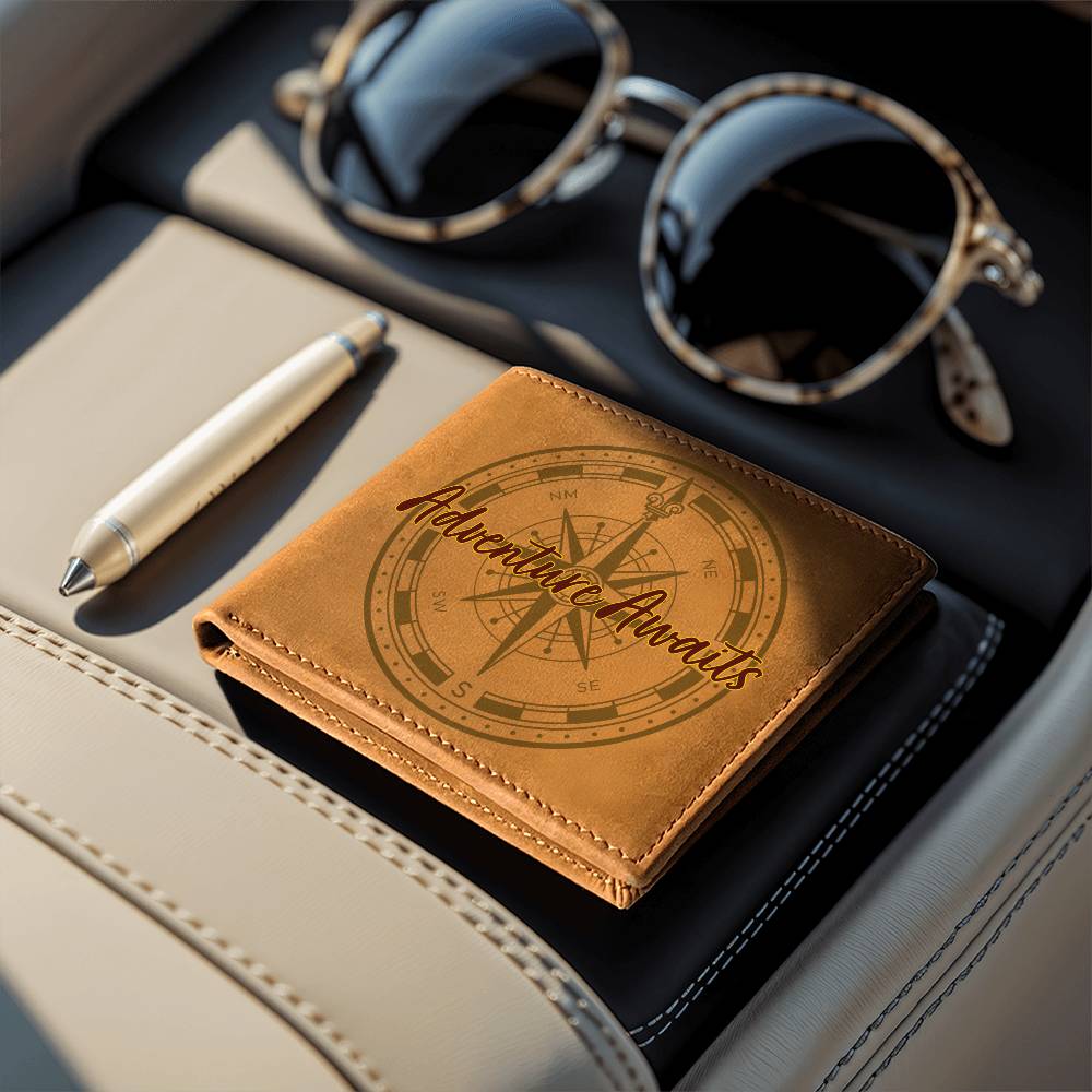 Timeless Elegance: Personalized Leather Men's Wallet - Adventure Awaits Signature Design