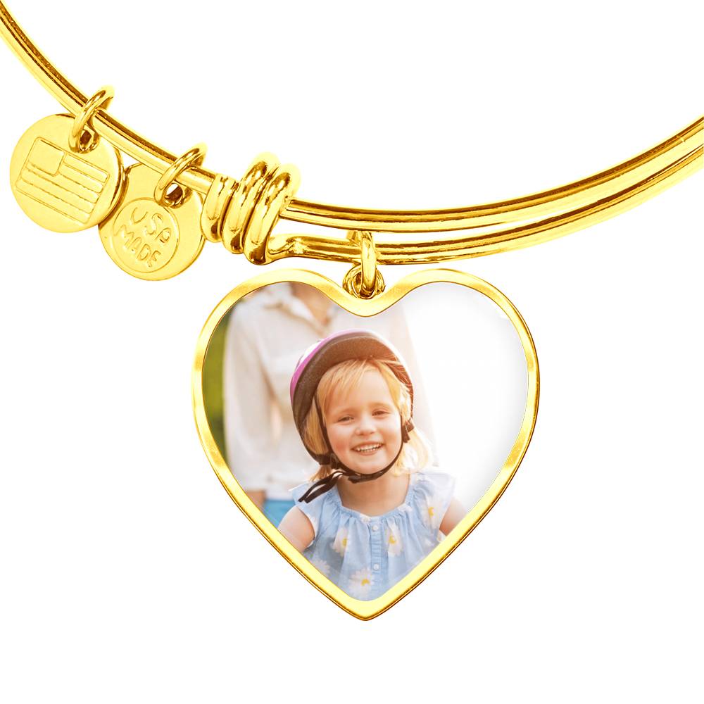 Cherished Moments: Personalized Heart Bangle Bracelet with Photo