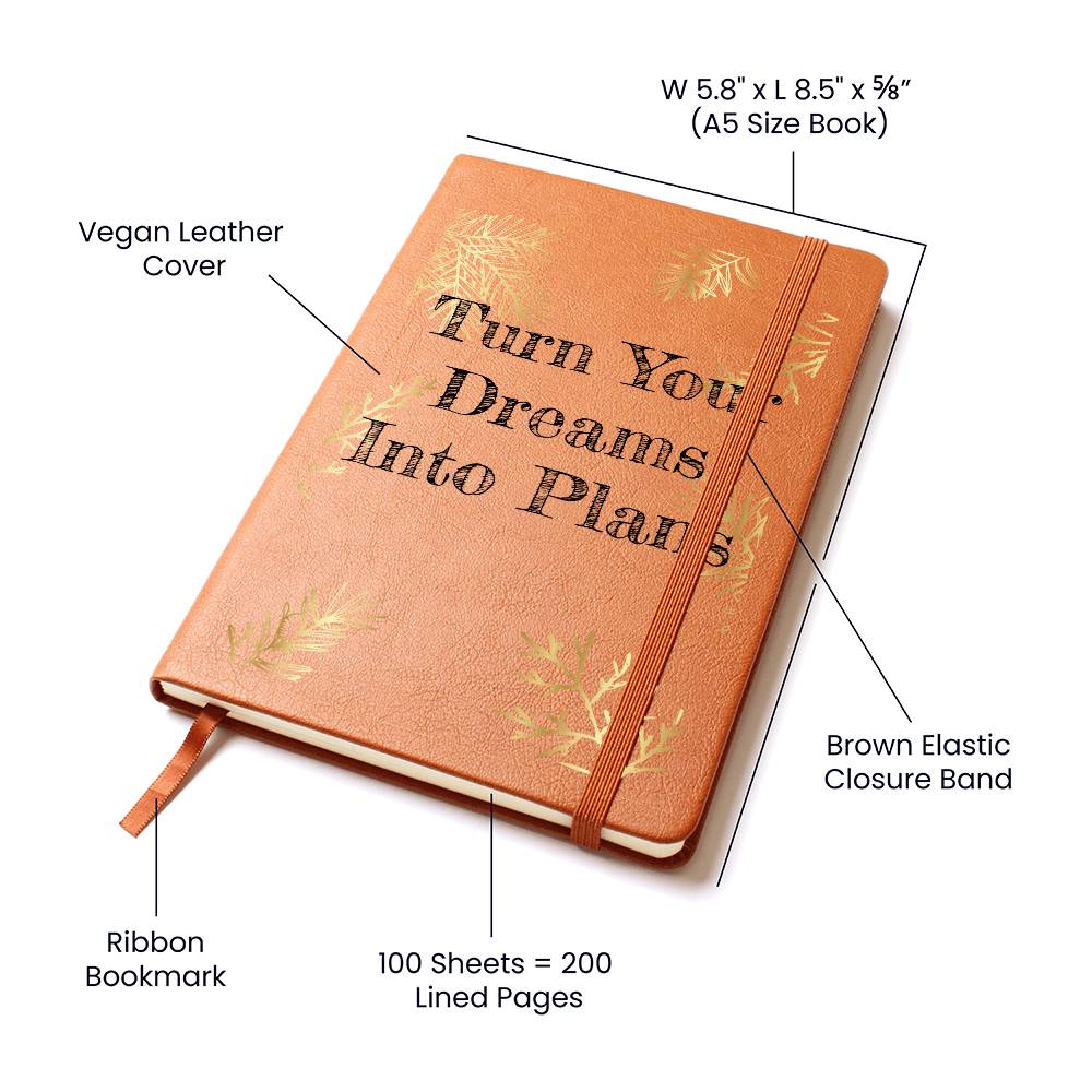 Timeless Reflections Personalized Leather Journal - "Turn Your Dreams Into Plans"