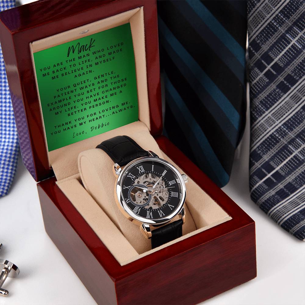 Elegant Expressions: Openwork Watch with Personalized Message Card