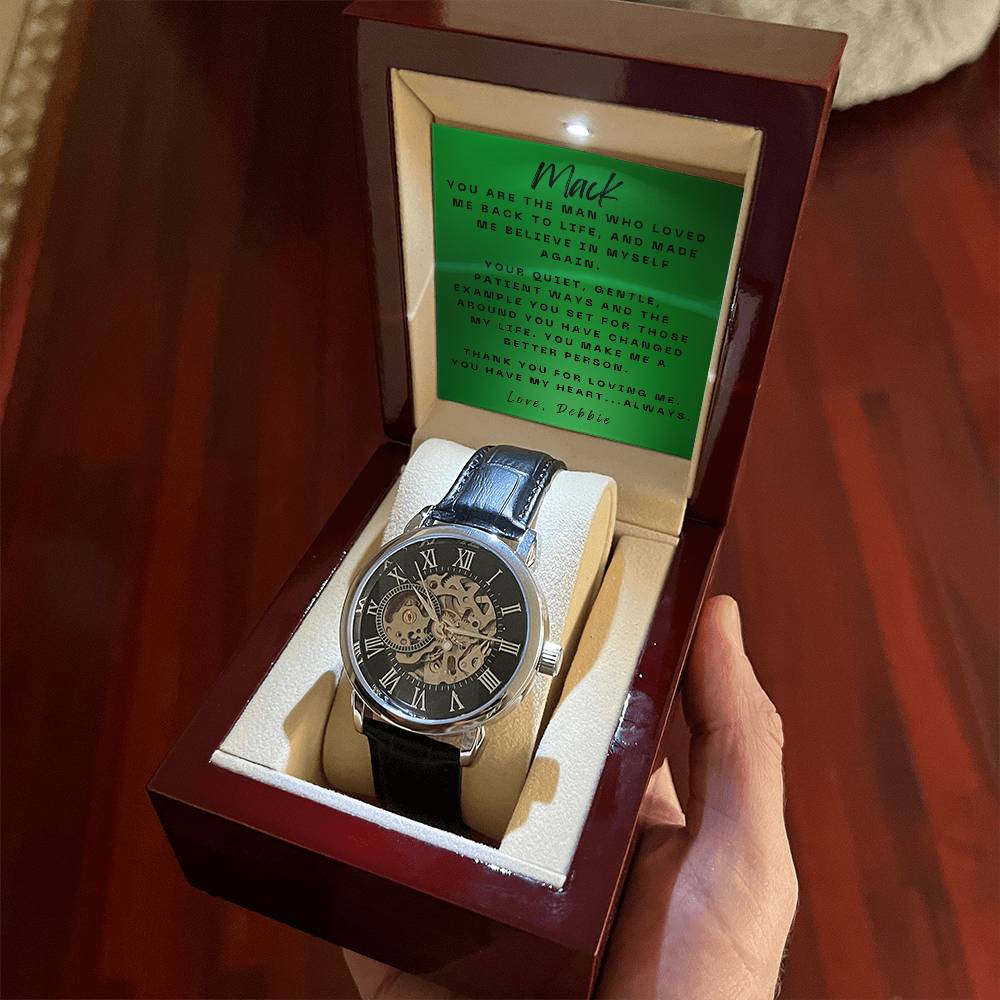 Elegant Expressions: Openwork Watch with Personalized Message Card