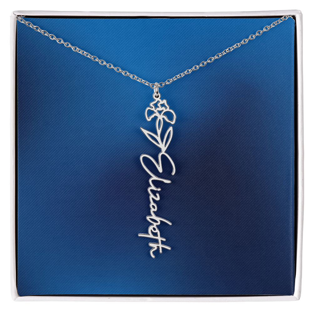 Personalized Name Necklace featuring Birth Month Flower