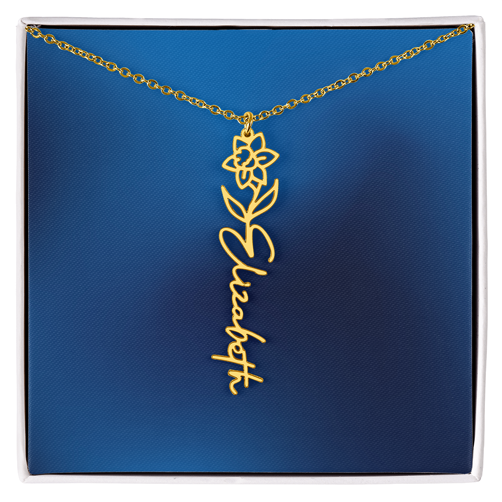Personalized Name Necklace featuring Birth Month Flower