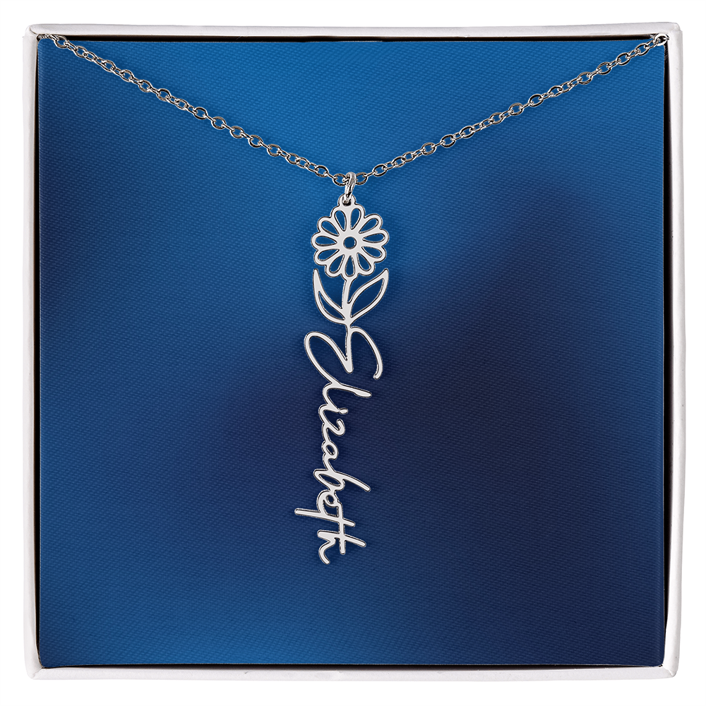 Personalized Name Necklace featuring Birth Month Flower