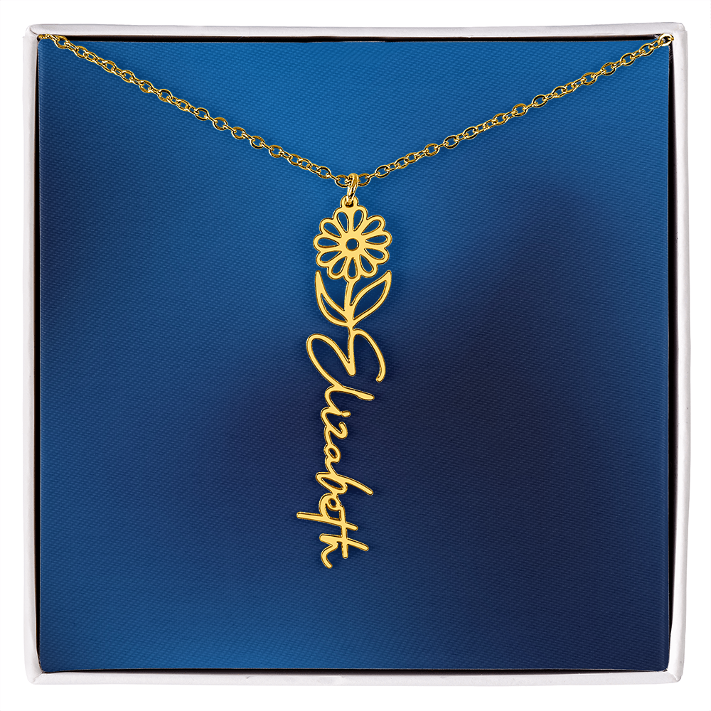 Personalized Name Necklace featuring Birth Month Flower