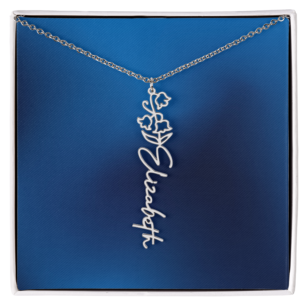Personalized Name Necklace featuring Birth Month Flower