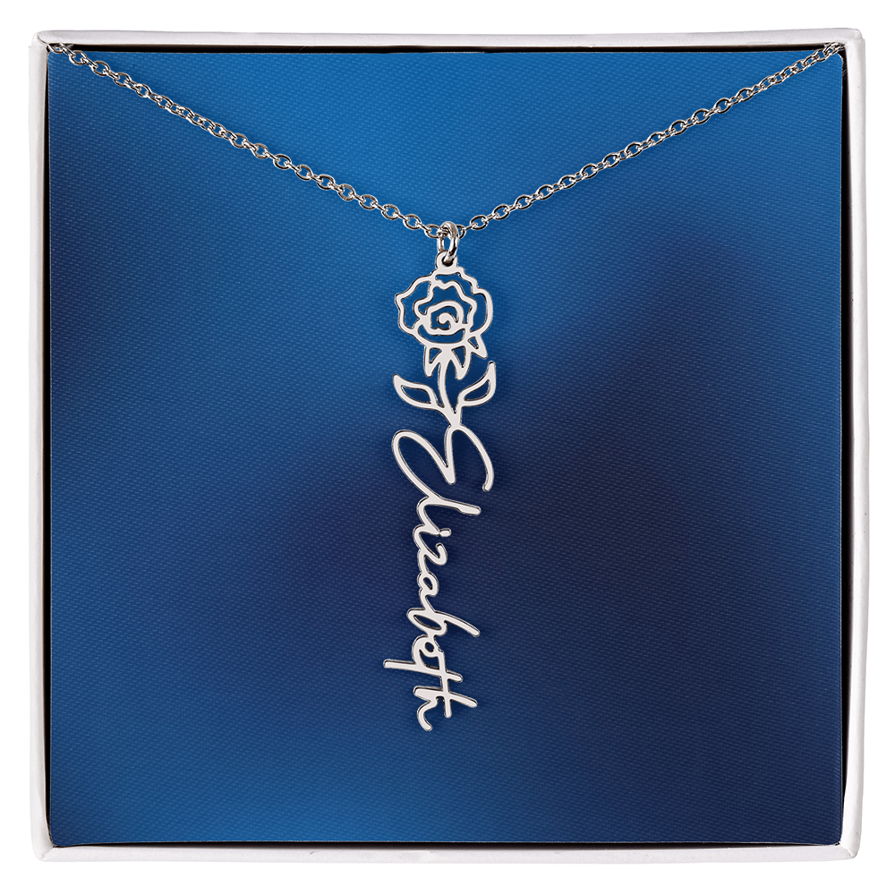 Personalized Name Necklace featuring Birth Month Flower
