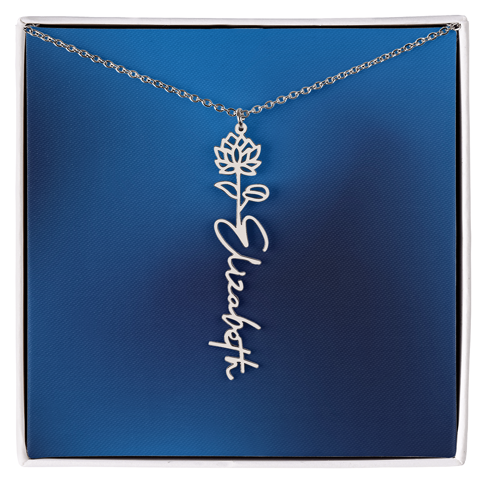 Personalized Name Necklace featuring Birth Month Flower
