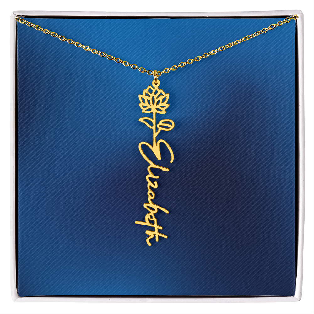 Personalized Name Necklace featuring Birth Month Flower