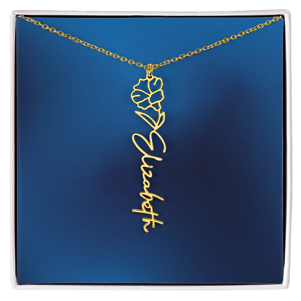 Personalized Name Necklace featuring Birth Month Flower