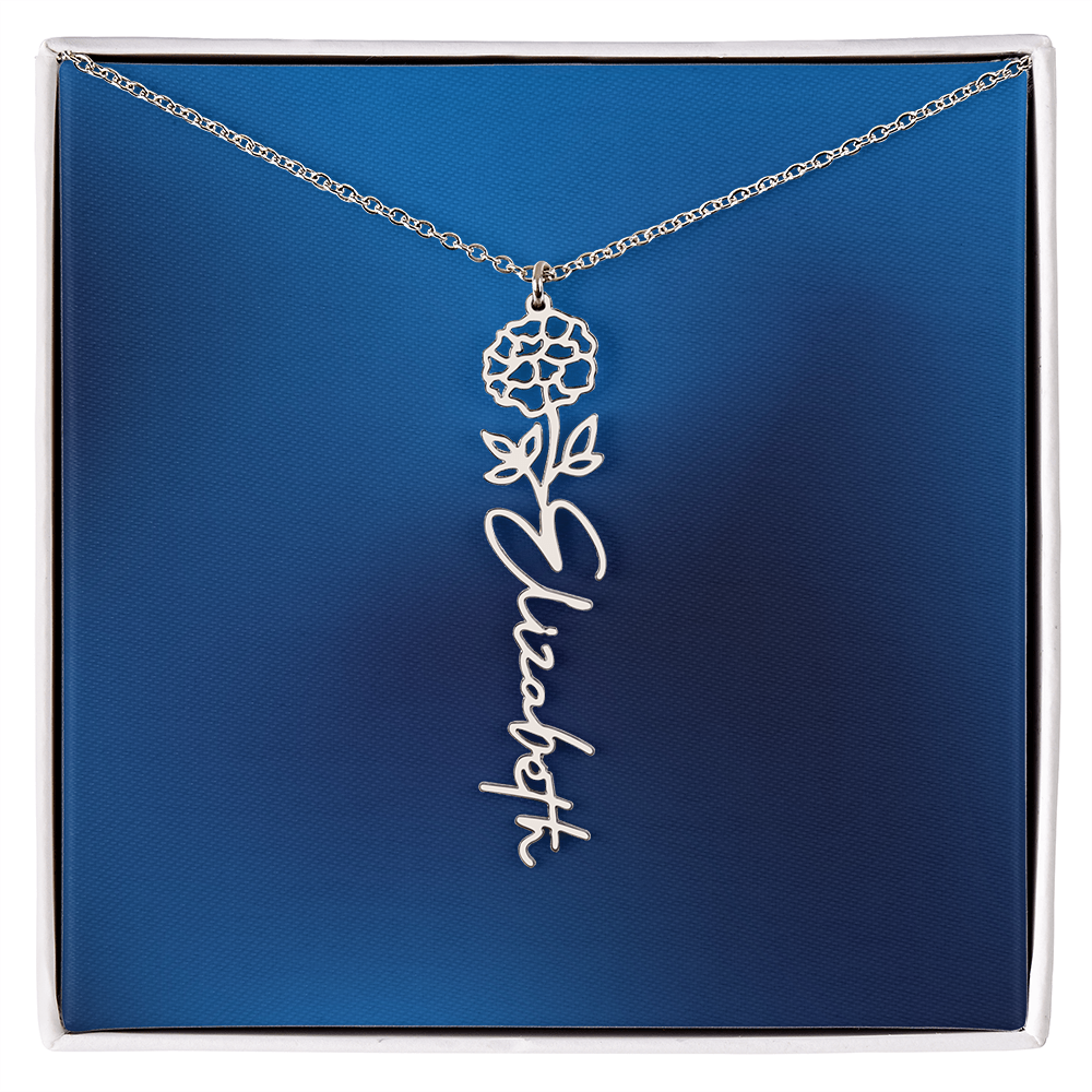 Personalized Name Necklace featuring Birth Month Flower