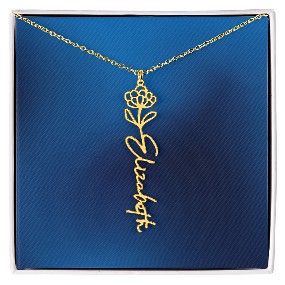 Personalized Name Necklace featuring Birth Month Flower