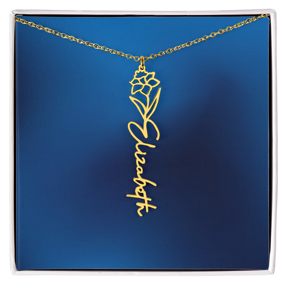 Personalized Name Necklace featuring Birth Month Flower