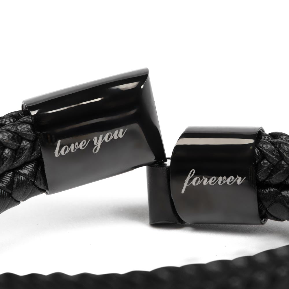 Men's Leather Bracelet with Engraved Sentiment and Personalized Message Card