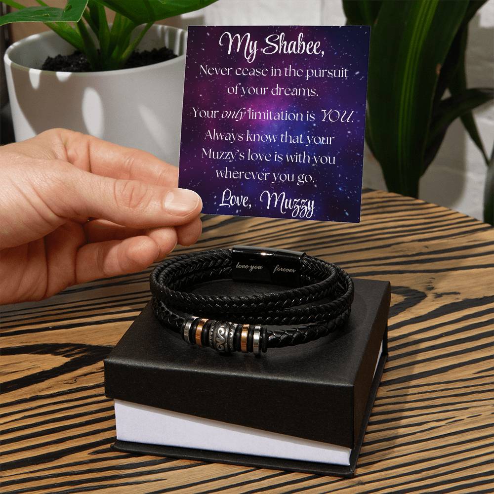 Men's Leather Bracelet with Engraved Sentiment and Personalized Message Card