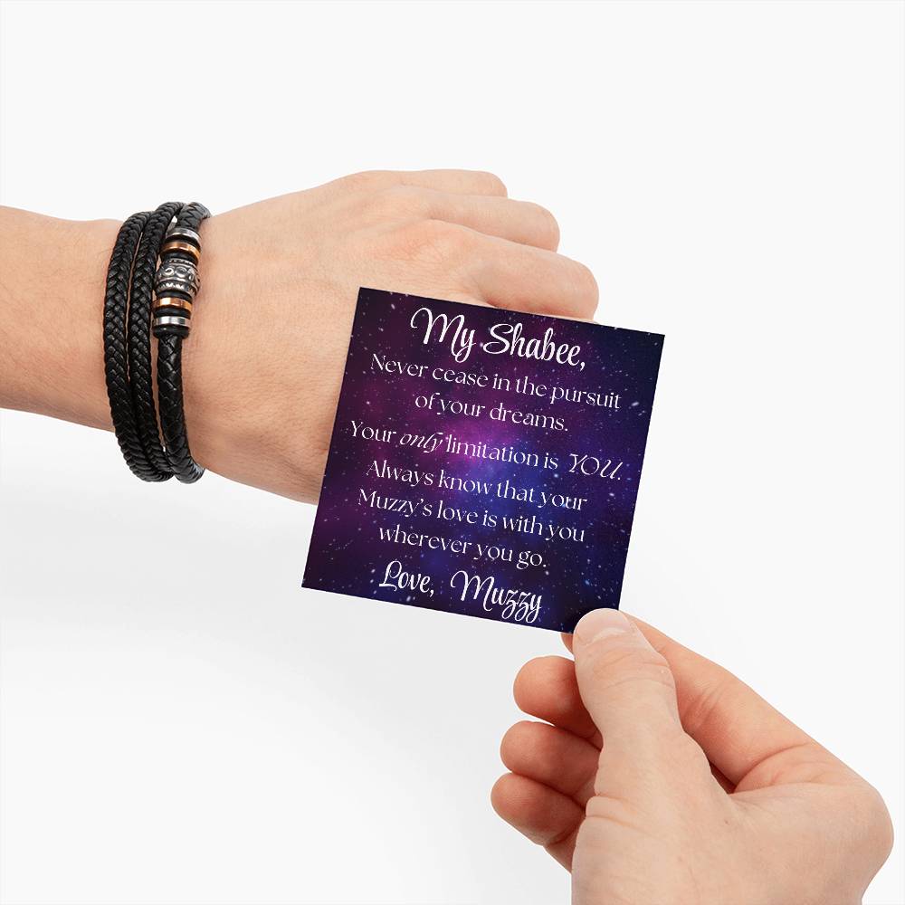 Men's Leather Bracelet with Engraved Sentiment and Personalized Message Card