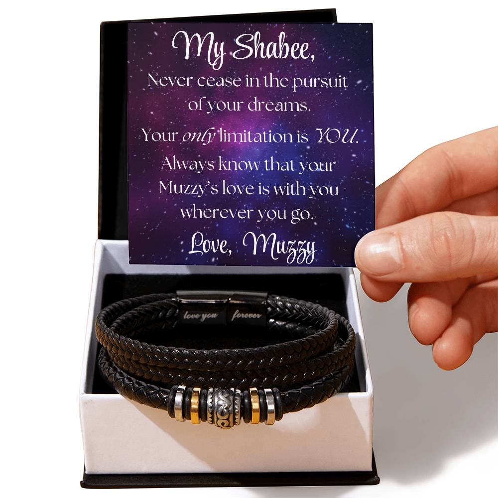 Men's Leather Bracelet with Engraved Sentiment and Personalized Message Card