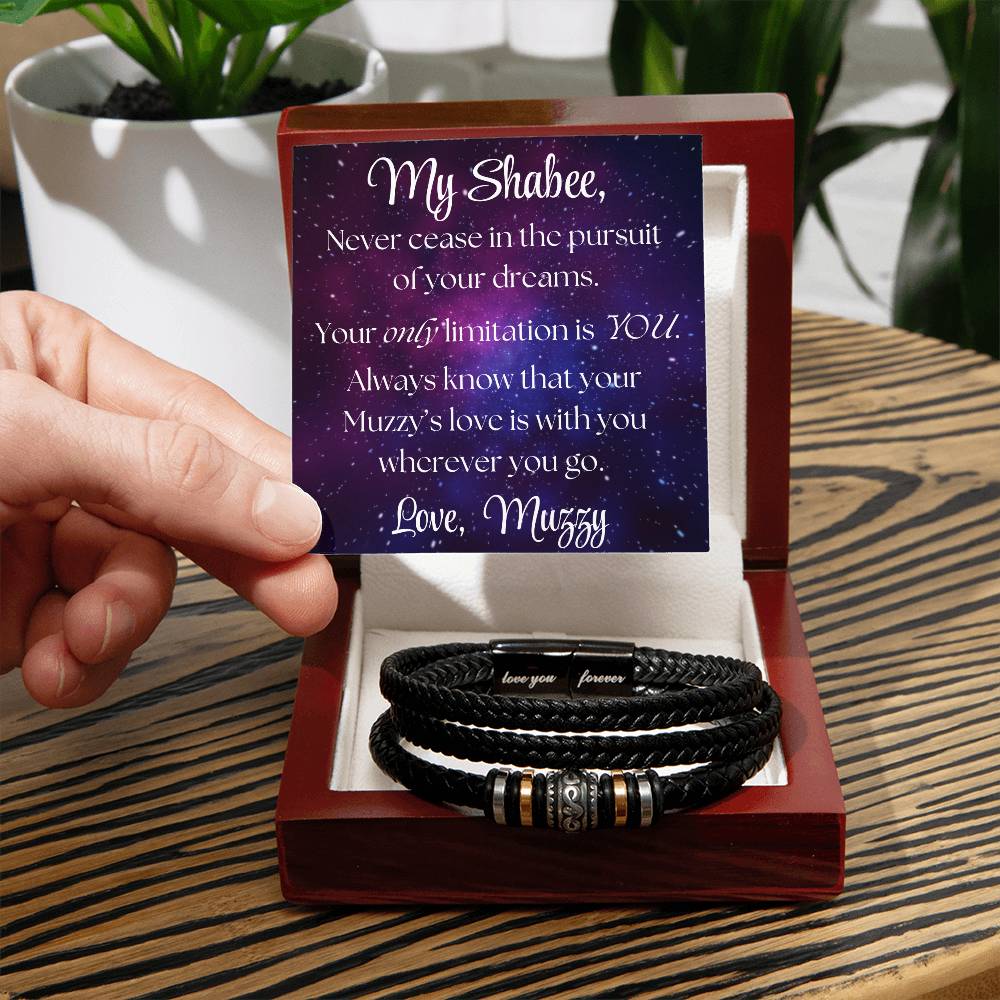 Men's Leather Bracelet with Engraved Sentiment and Personalized Message Card