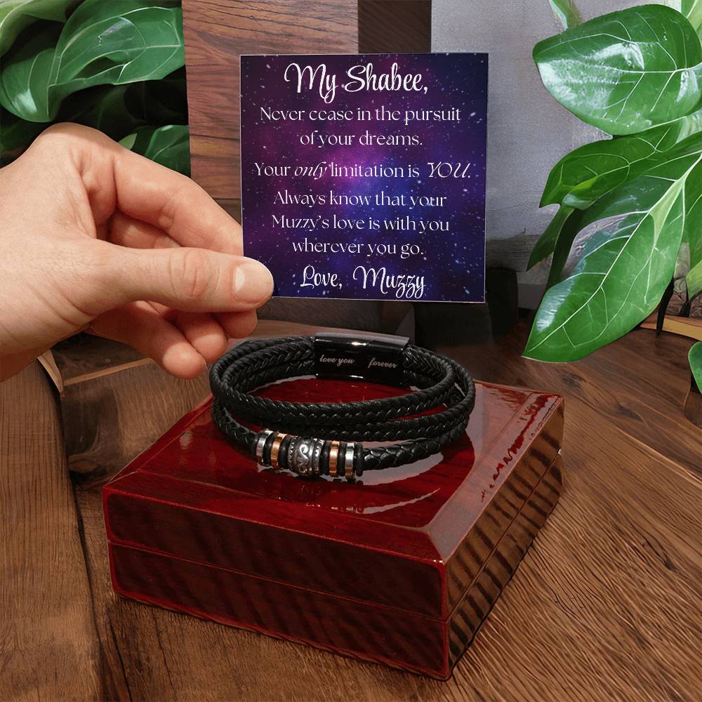 Men's Leather Bracelet with Engraved Sentiment and Personalized Message Card