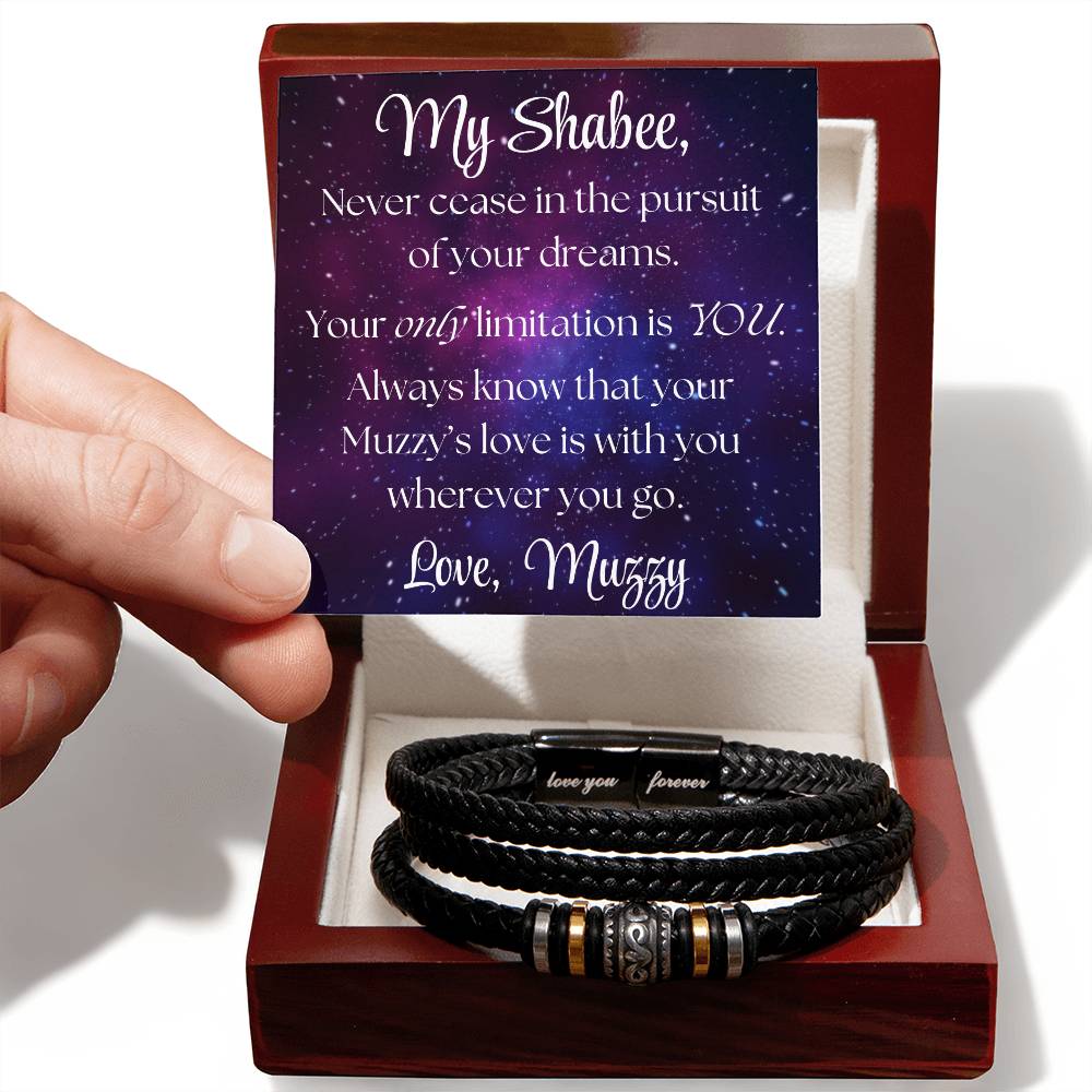 Men's Leather Bracelet with Engraved Sentiment and Personalized Message Card