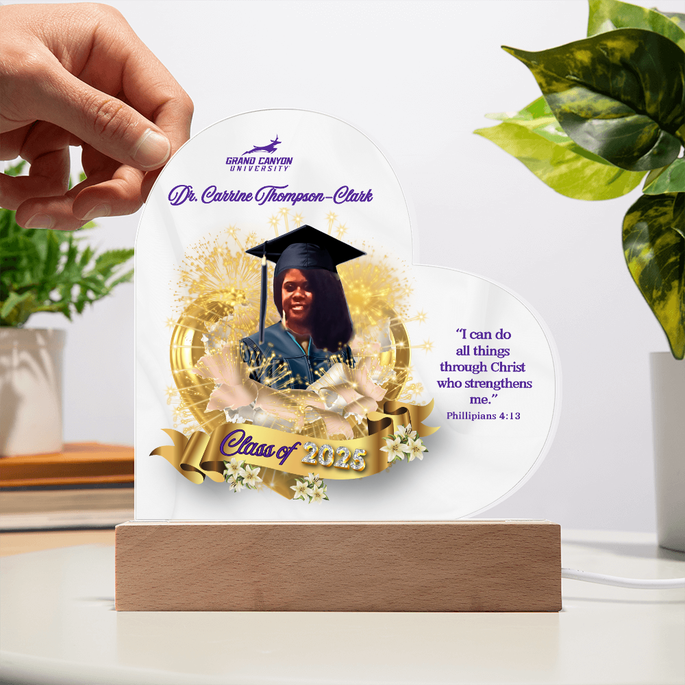 Doctor Graduate Congratulations Heart Acrylic with LED wooden base