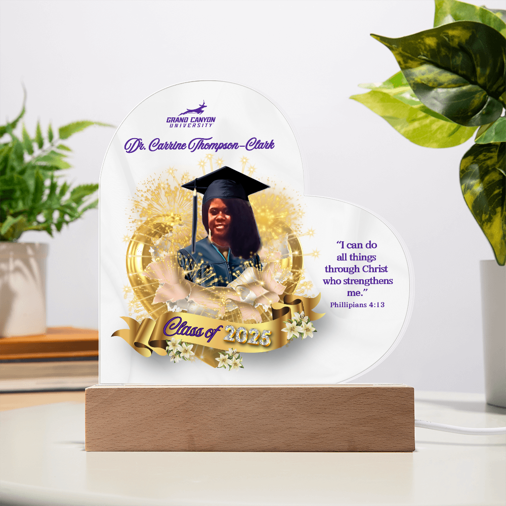 Doctor Graduate Congratulations Heart Acrylic with LED wooden base