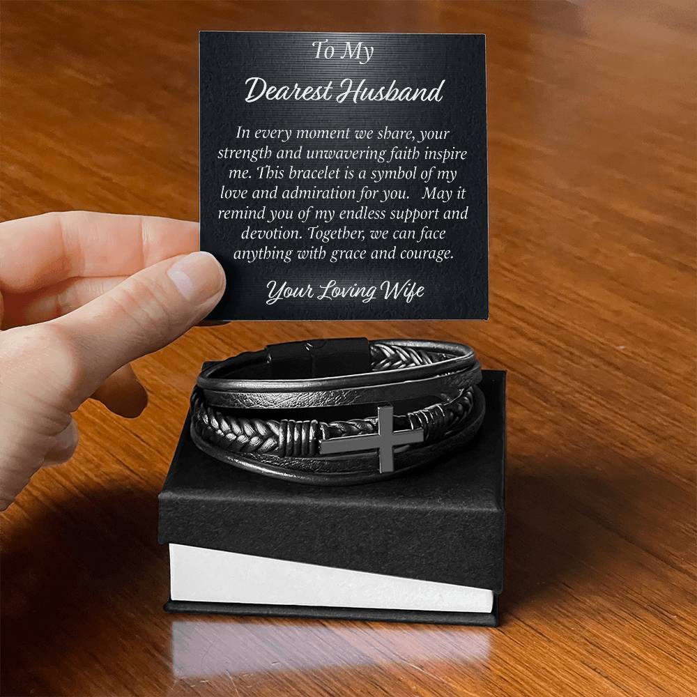 Faithful Style: Men's Cross Leather Bracelet