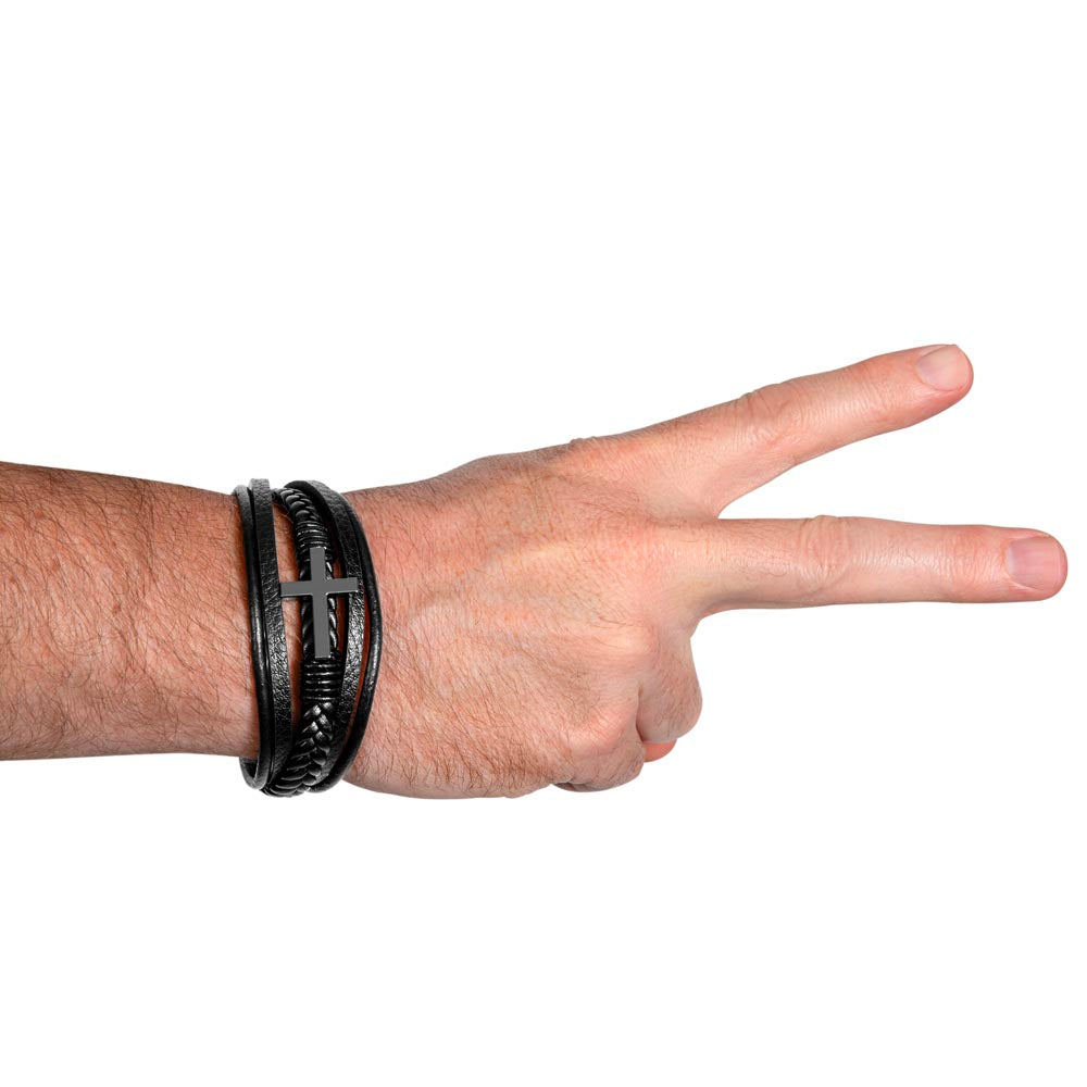 Faithful Style: Men's Cross Leather Bracelet