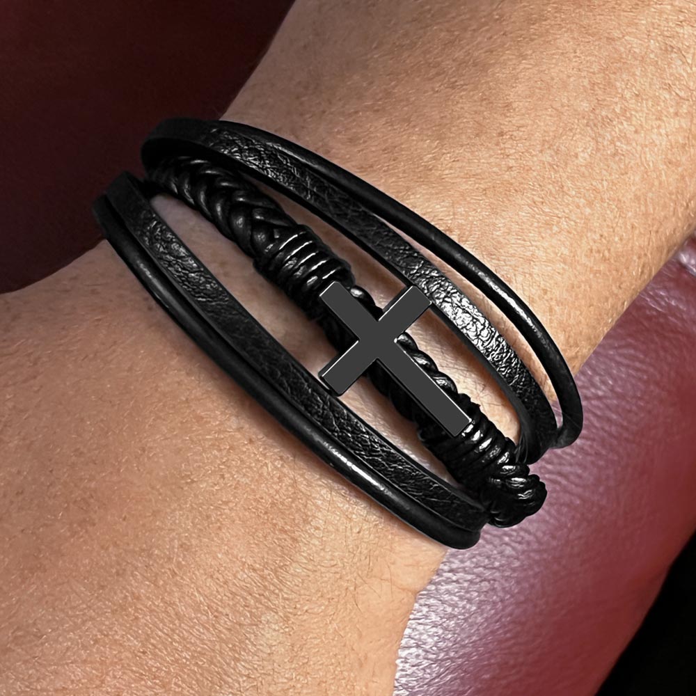 Faithful Style: Men's Cross Leather Bracelet