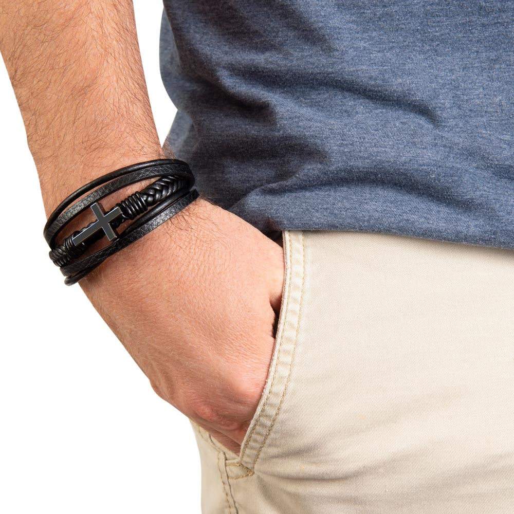 Faithful Style: Men's Cross Leather Bracelet
