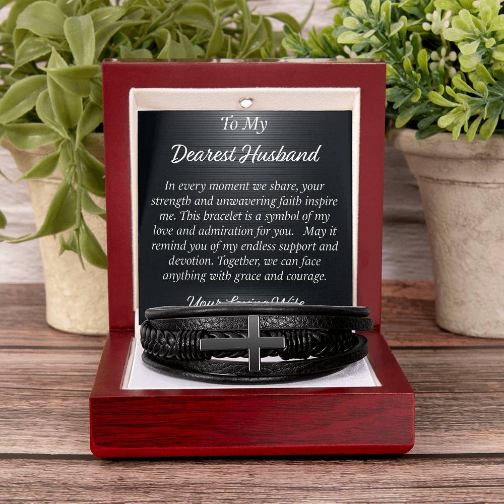 Faithful Style: Men's Cross Leather Bracelet