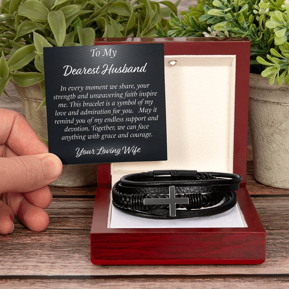 Faithful Style: Men's Cross Leather Bracelet
