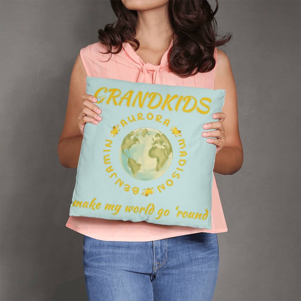 "Grandkids Make My World Go 'Round" Personalized Pillow