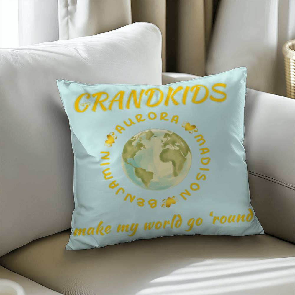 "Grandkids Make My World Go 'Round" Personalized Pillow