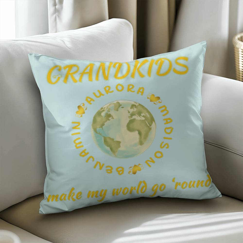 "Grandkids Make My World Go 'Round" Personalized Pillow