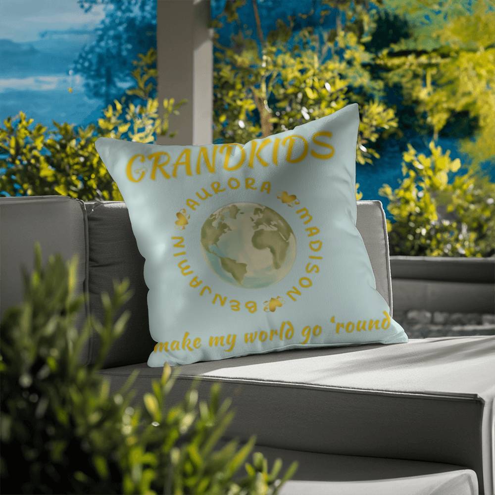 "Grandkids Make My World Go 'Round" Personalized Pillow