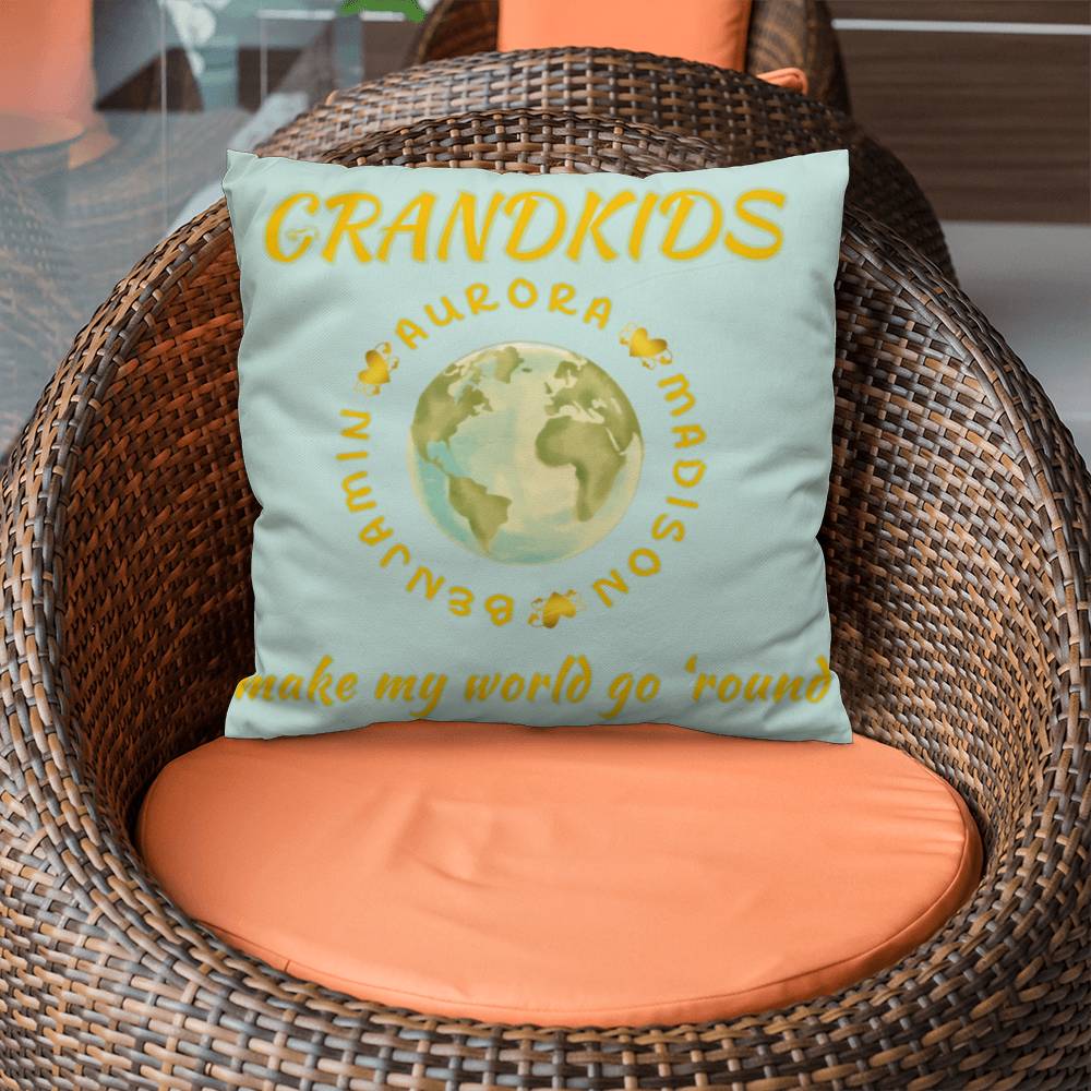 "Grandkids Make My World Go 'Round" Personalized Pillow