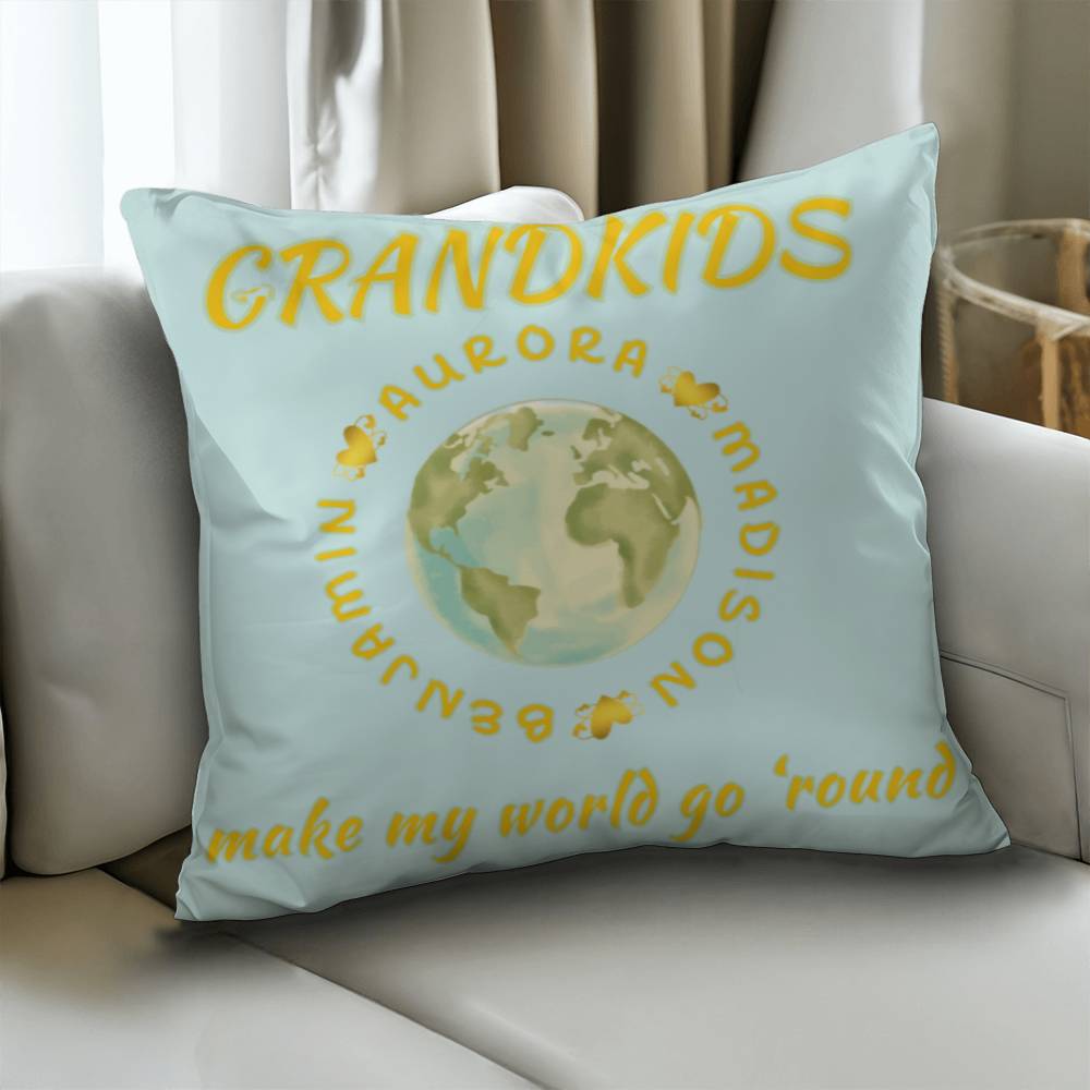 "Grandkids Make My World Go 'Round" Personalized Pillow