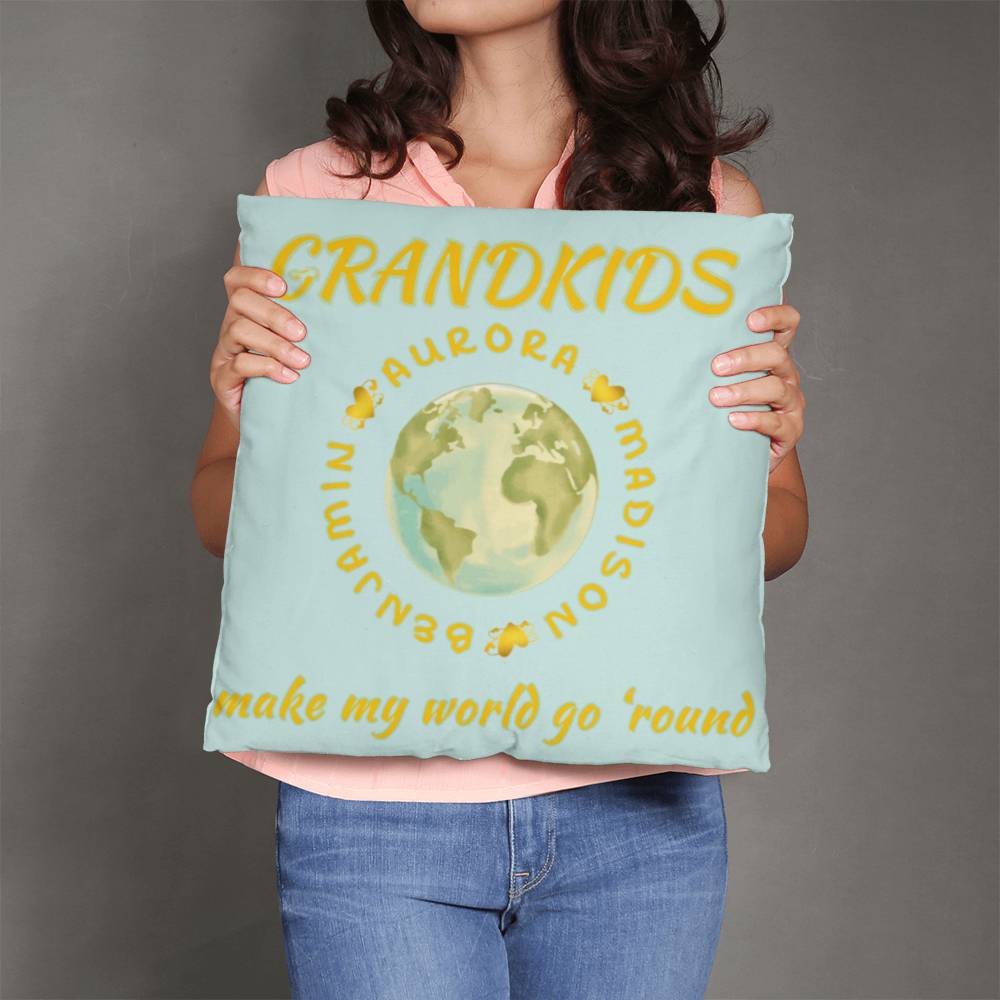 "Grandkids Make My World Go 'Round" Personalized Pillow