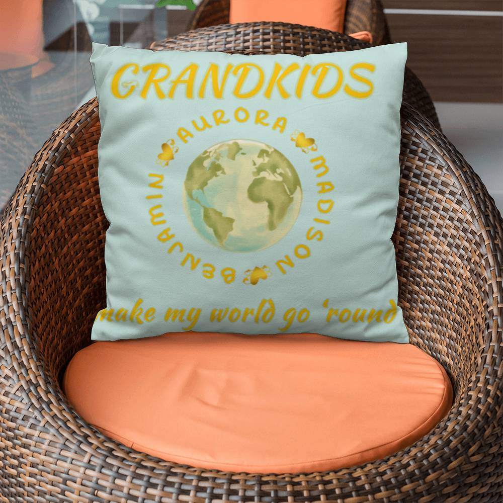 "Grandkids Make My World Go 'Round" Personalized Pillow