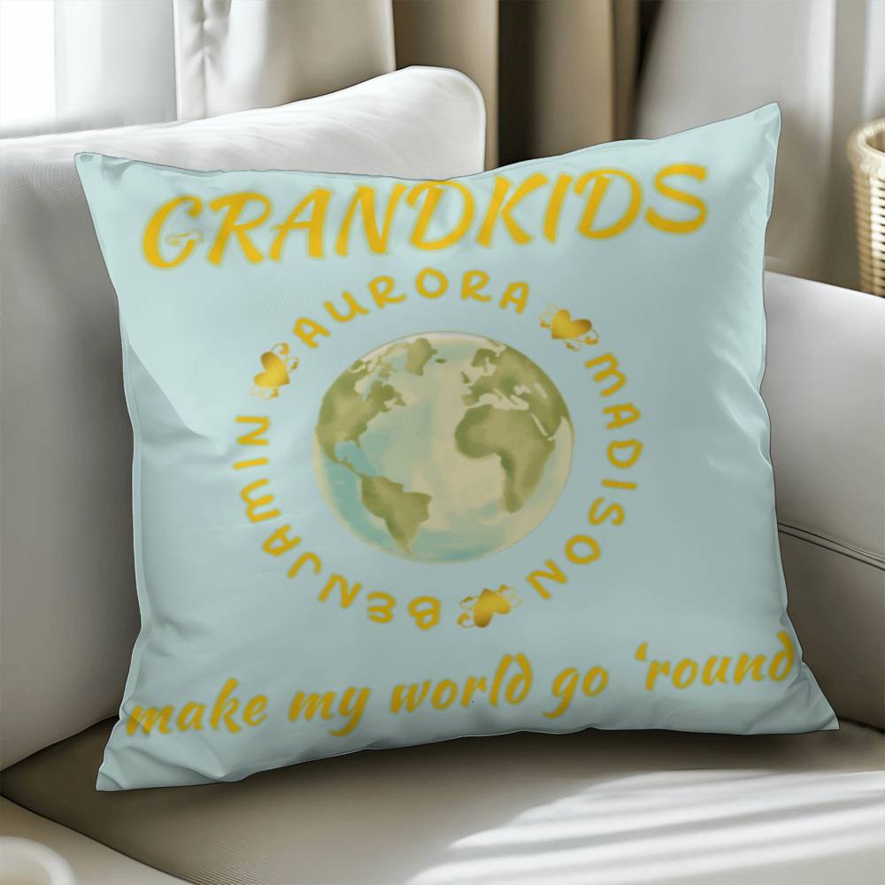 "Grandkids Make My World Go 'Round" Personalized Pillow