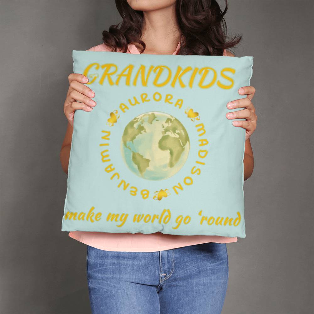 "Grandkids Make My World Go 'Round" Personalized Pillow