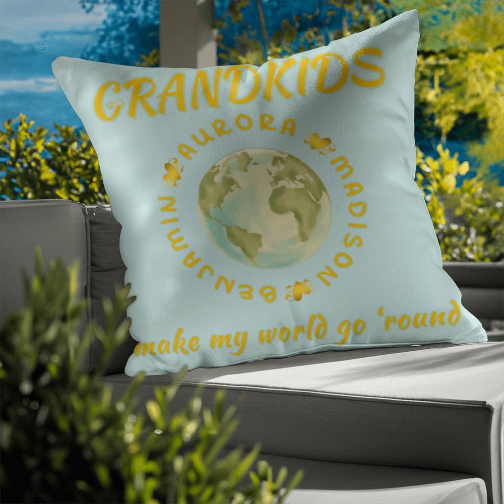 "Grandkids Make My World Go 'Round" Personalized Pillow