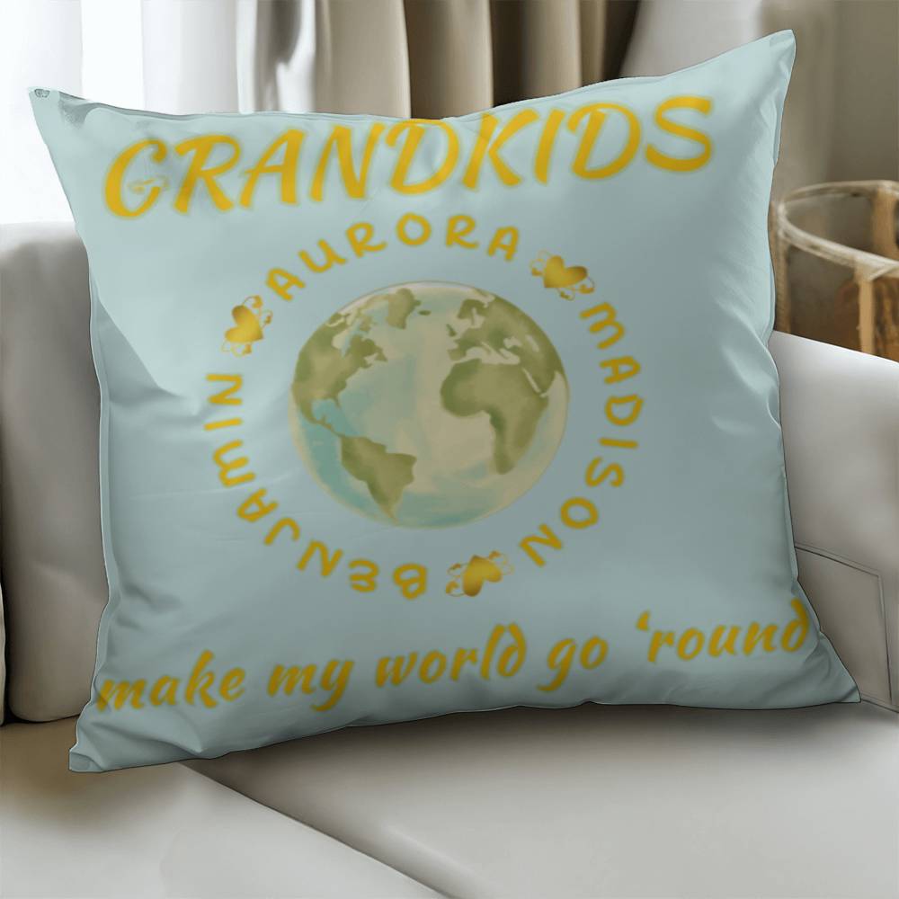 "Grandkids Make My World Go 'Round" Personalized Pillow